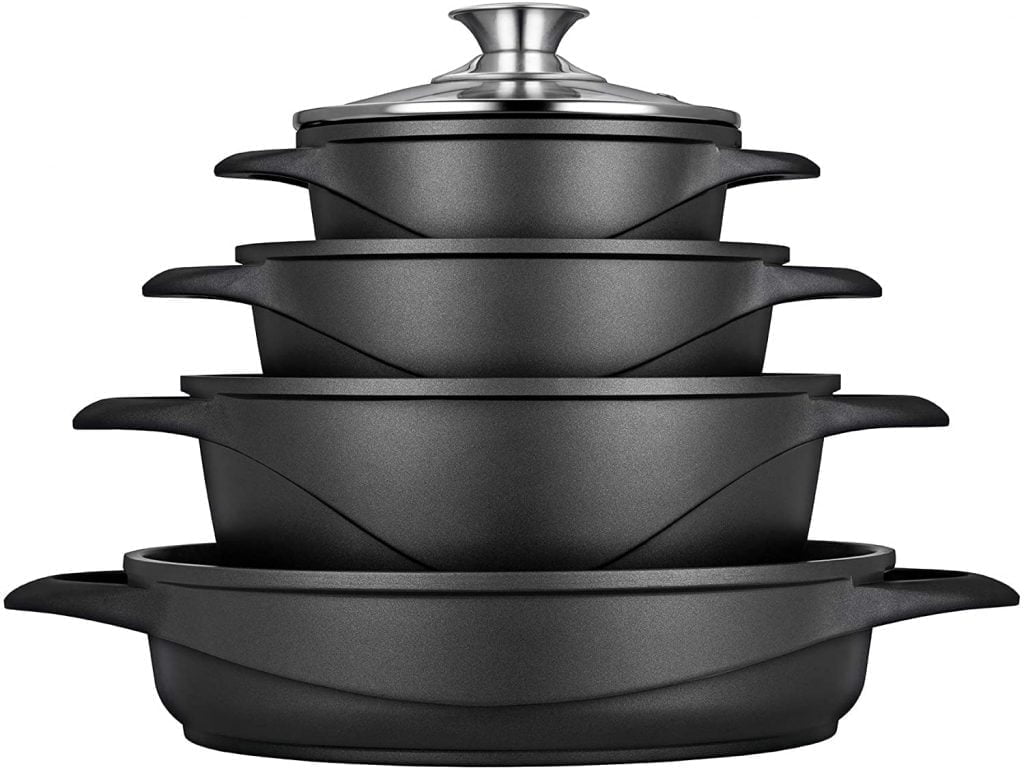 Negro cacerolas y sartén Color Negro Aluminio Duro anodizado Set of 5 Anolon Batería de Cocina Profesional anodizada con cazo para Leche 