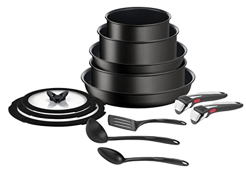 Tefal Ingenio Unlimited On - Dos Sartenes Antiadherentes 24,28 cm, Dos Cazos 16,20 cm, Guisera 24 cm, Accesorios, Mango Intercambiable, Revestimiento Titanio, Thermo-Signal, Apto Lavavajillas, Negro