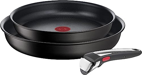 Tefal Ingenio Unlimited On - Juego de 2 Sartenes + Mango extraíble: Sartenes de 22 y 26 cm, mango intercambiable, sartenes antiadherentes, revestimiento titanio, Thermo-signal, Color Negro