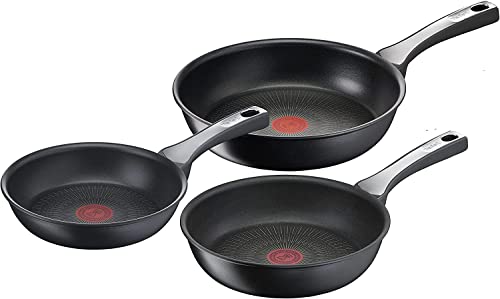 Tefal Unlimited On - 20/24/28 cm con revestimiento muy resistente, Thermo-Signal, Thermo-Fusion, forma profunda, todo tipo de cocinas, apto para horno, sin PFOA, Color Negro, Juego 3 sartenes